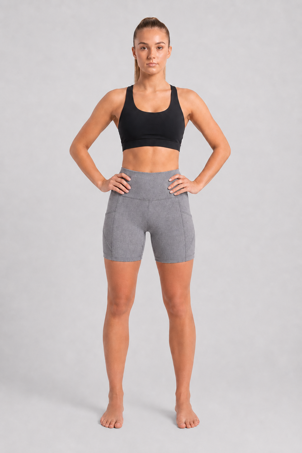 New York Laundry Women's 7-Inch High-Waisted Biker Shorts with Side Pockets, Heather Grey