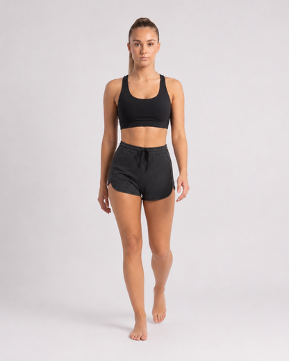 New York Laundry Women's 3-Inch Running Shorts with Drawstring Waistband and Pockets, Charcoal Heather