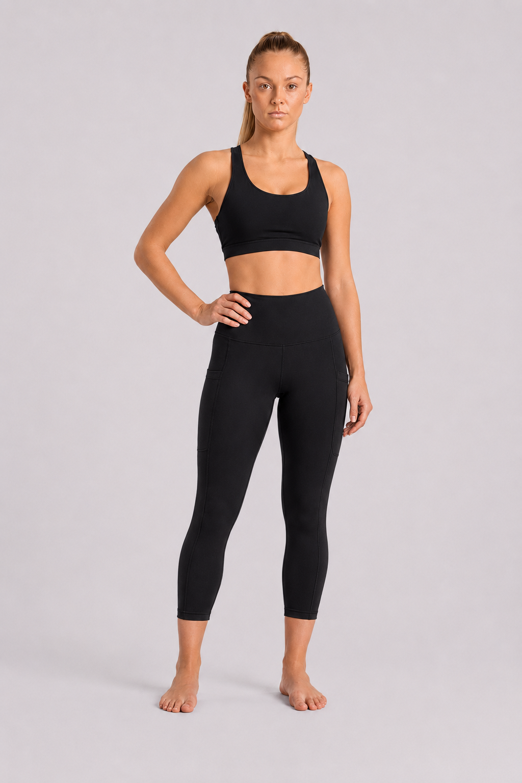 New York Laundry Women's 7/8 High-Waisted Leggings with Side Pockets, Jet Black