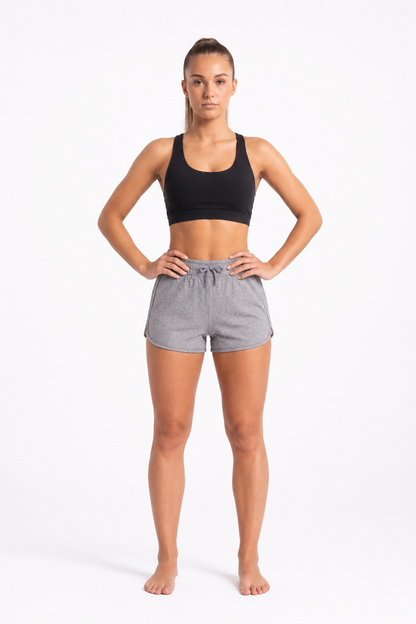 New York Laundry Women's 3-Inch Running Shorts with Drawstring Waistband and Pockets, Heather Grey
