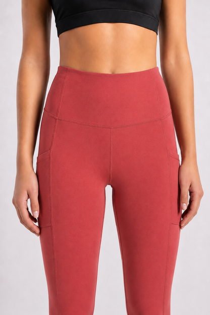New York Laundry Women's 7/8 High-Waisted Leggings with Side Pockets, Coral Pink / Dusty Rose