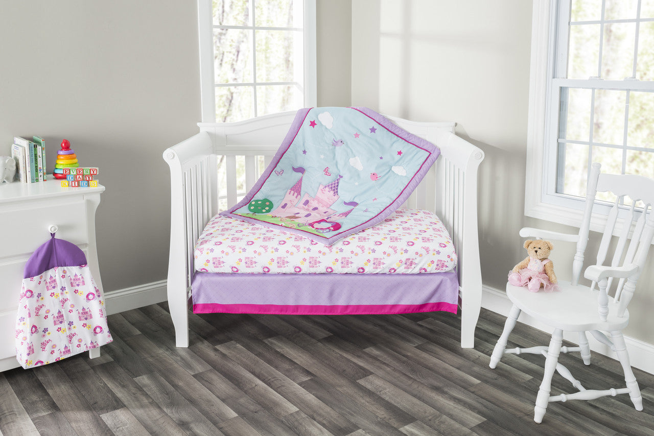 Everyday Kids 4 Piece Girls Crib Bedding Set -Princess Storyland