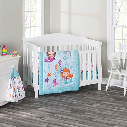 Everyday Kids 3 Piece Girls Crib Bedding Set - Mermaid Adventures