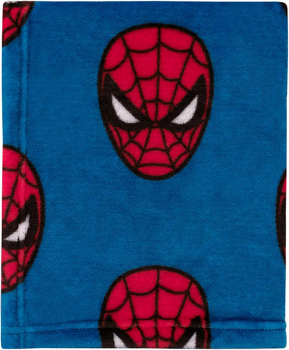 Marvel Spider-Man Plush Baby Blanket, 30x40 Allover Spider-Man Mask Fleece Blanket, Blue and Red