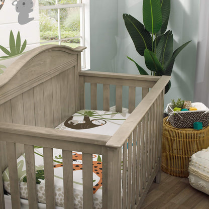 NoJo Jungle Paradise Photo Op Fitted Crib Sheet, Leopard, Sloth & Toucan Baby Bed Sheet, Green, Grey and White