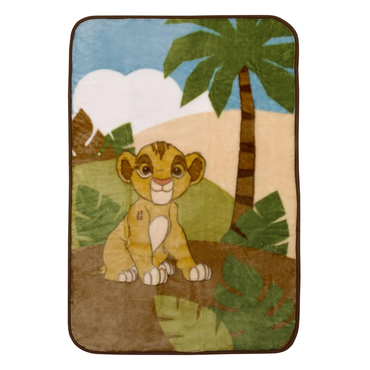 Disney The Lion King Simba Super Soft Plush Baby Blanket, 30x45 Safari Stroller & Crib Fleece Blanket with Brown Trim, Tan and Green