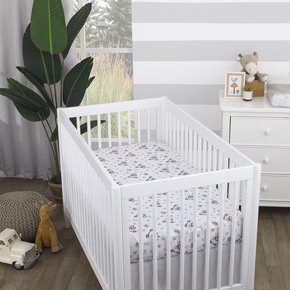 NoJo Little Love Safari Adventure Fitted Crib Sheet, Animals in Jeep & Palm Trees Baby Bed Sheet, Taupe, Grey and White