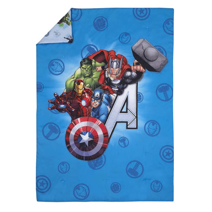 Marvel Avengers 4-Piece Toddler Bedding Set, Comforter, Fitted Sheet, Flat Sheet & Pillowcase, Blue