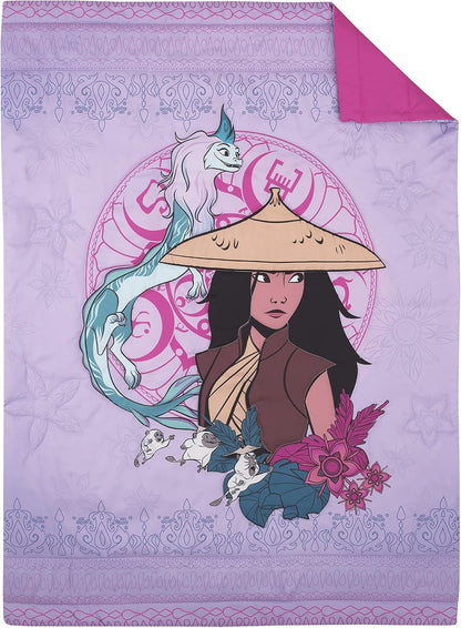 Disney Raya and the Last Dragon 4-Piece Toddler Bedding Set, Comforter, Fitted Sheet, Flat Sheet & Pillowcase, Purple