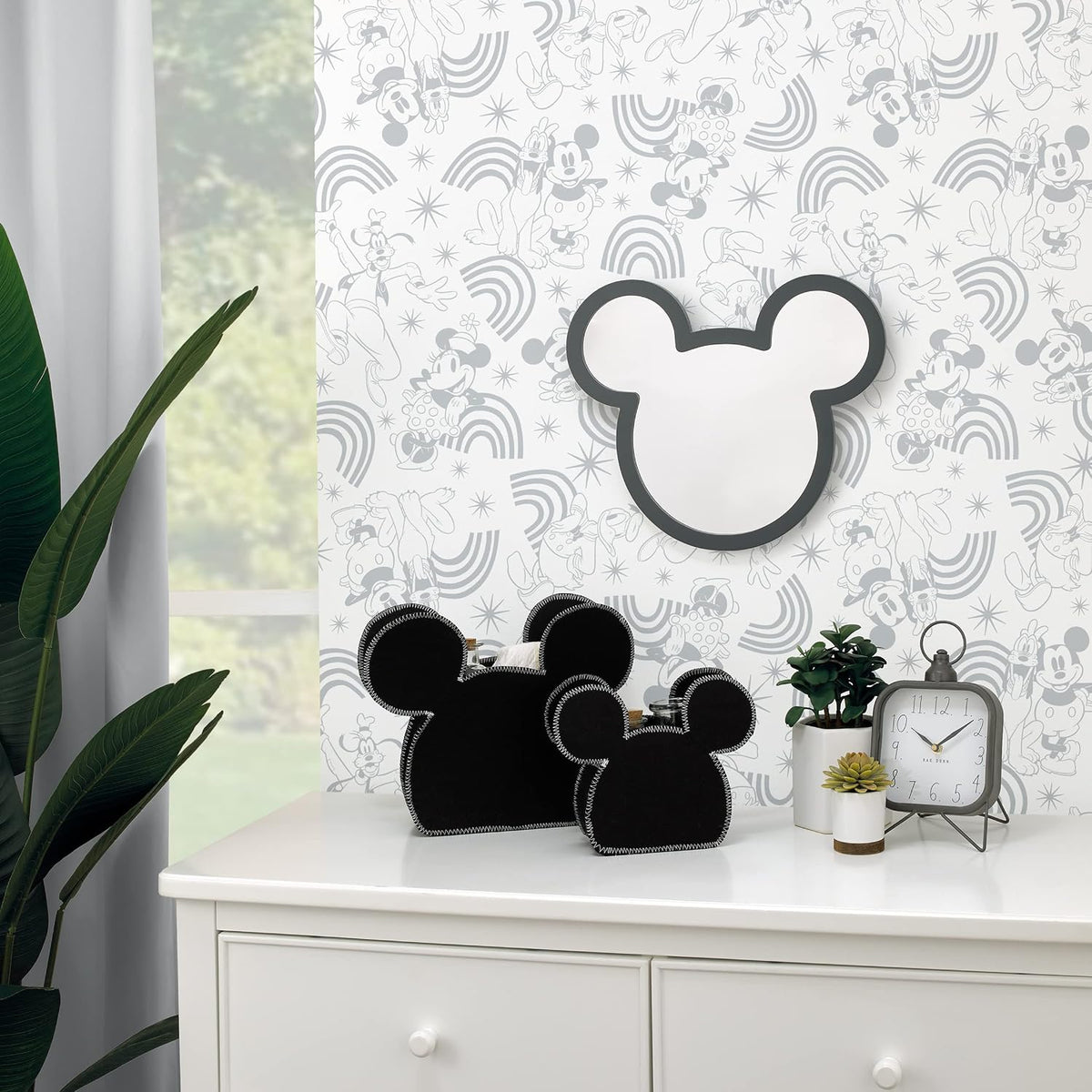Disney Mickey Mouse Shaped Black 2-Piece Felt Nursery Storage Caddy, Large and Small Organizer Bins