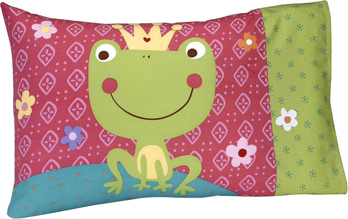 Everything Kids Princess Frog 4-Piece Toddler Bedding Set, Comforter, Fitted Sheet, Flat Sheet & Pillowcase, Pink and Green