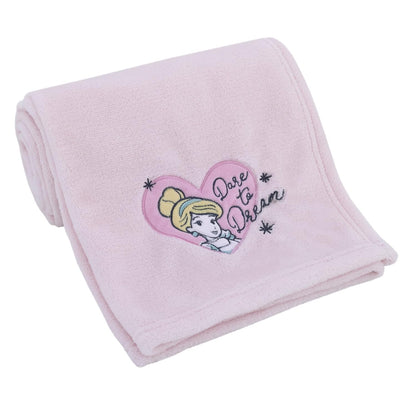 Disney Princess Cinderella Toddler Plush Blanket, 30x40 Dare to Dream Heart Embroidery, Light Pink