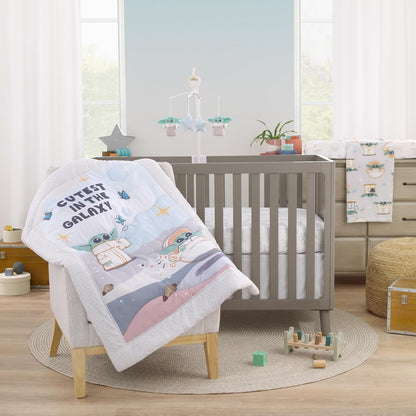 Star Wars Grogu Cutest in the Galaxy 3-Piece Crib Bedding Set, Baby Yoda Comforter, Fitted Crib Sheet & Dust Ruffle, Cream, Sage Green and Tan