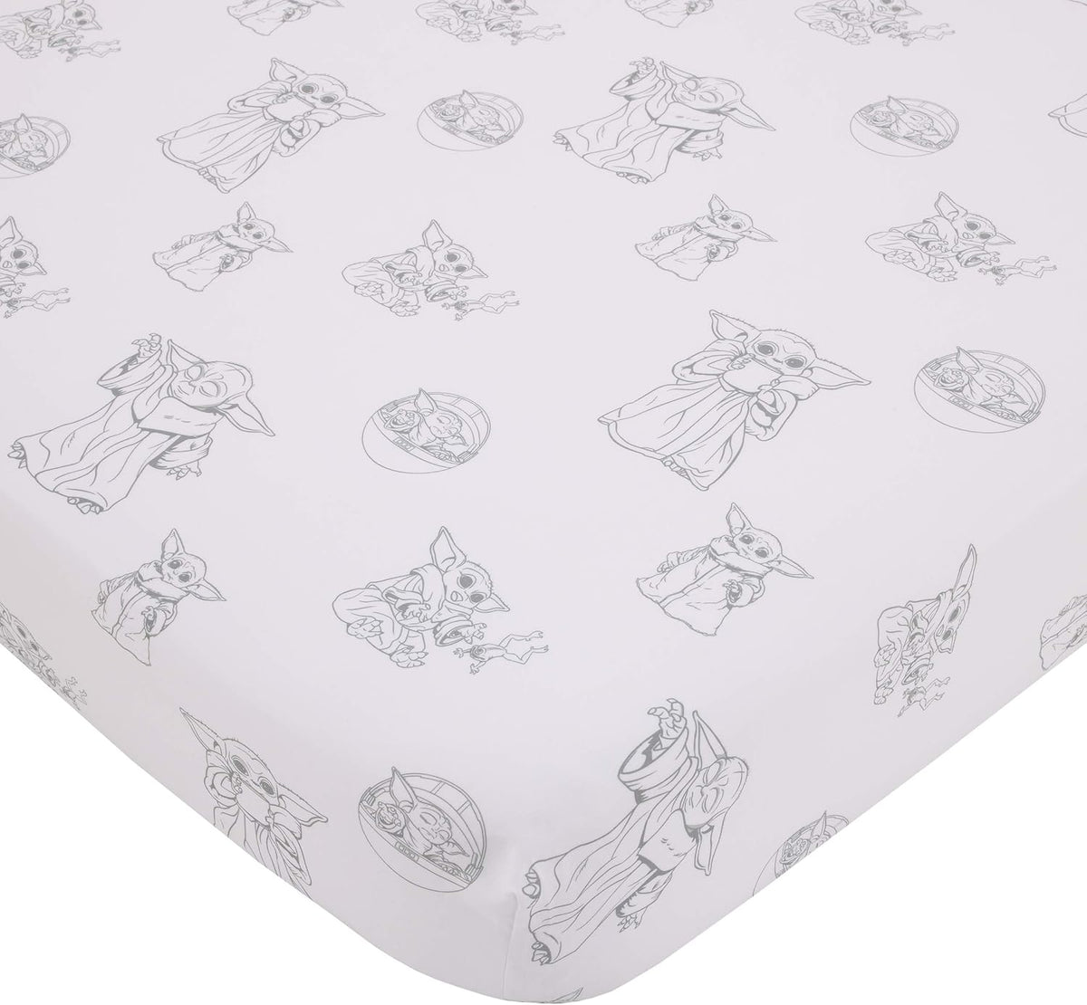 Star Wars The Mandalorian The Child 4-Piece Toddler Bedding Set, Grogu Comforter, Sheets & Pillowcase, Grey and Tan