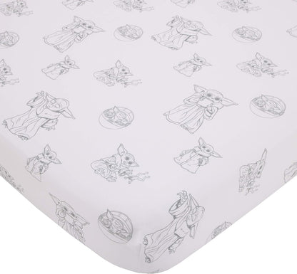 Star Wars The Mandalorian The Child 4-Piece Toddler Bedding Set, Grogu Comforter, Sheets & Pillowcase, Grey and Tan