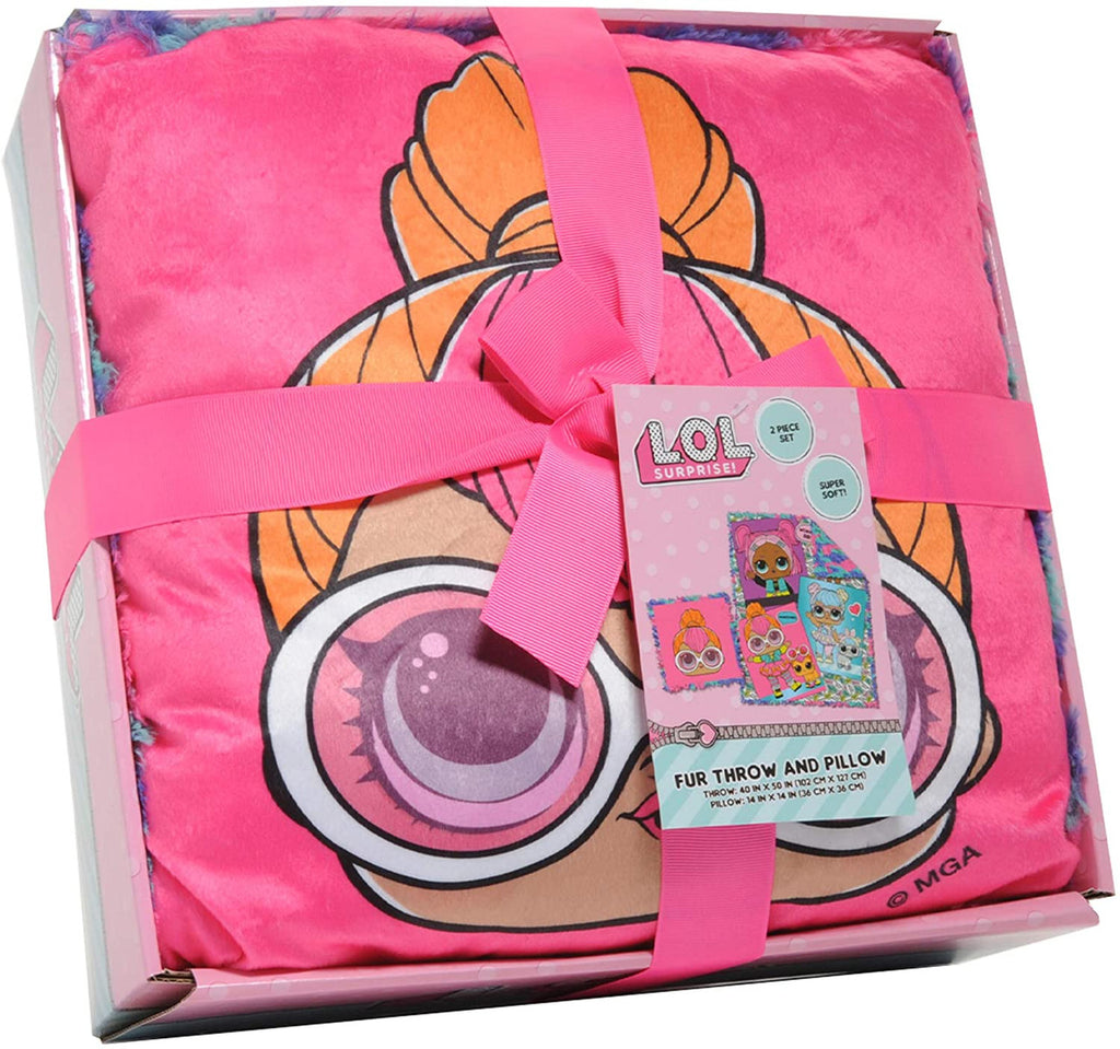 L.O.L.  2Pc Decor Pillow and Throw Set, Fun Faux Fur