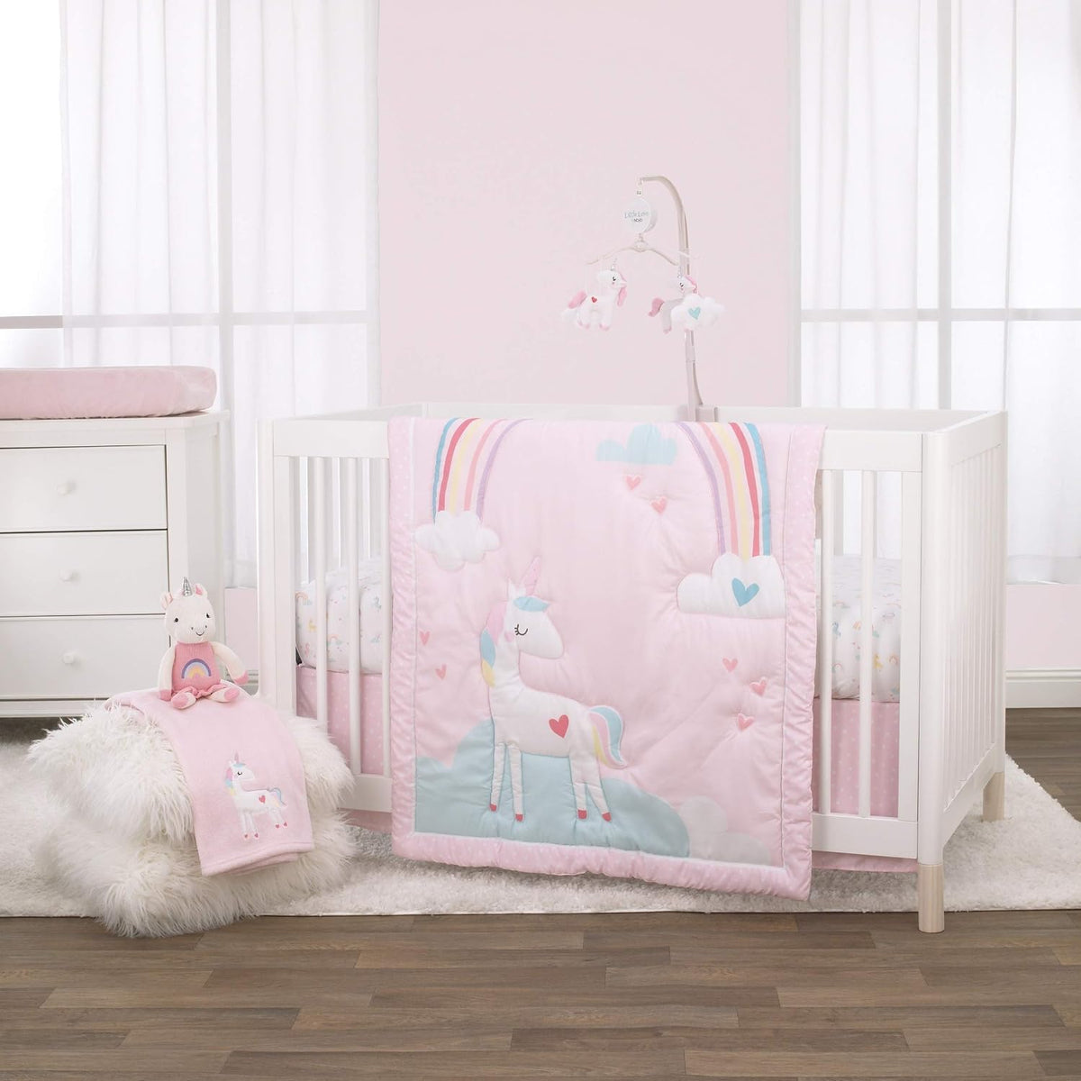 Little Love by NoJo Magical Unicorns Fitted Crib Sheet, Pastel Rainbows & Stars Microfiber Nursery Bedding, Soft Pink, Lavender & Mint