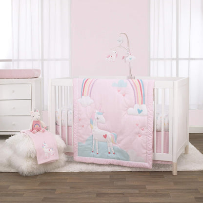 Little Love by NoJo Magical Unicorns Fitted Crib Sheet, Pastel Rainbows & Stars Microfiber Nursery Bedding, Soft Pink, Lavender & Mint
