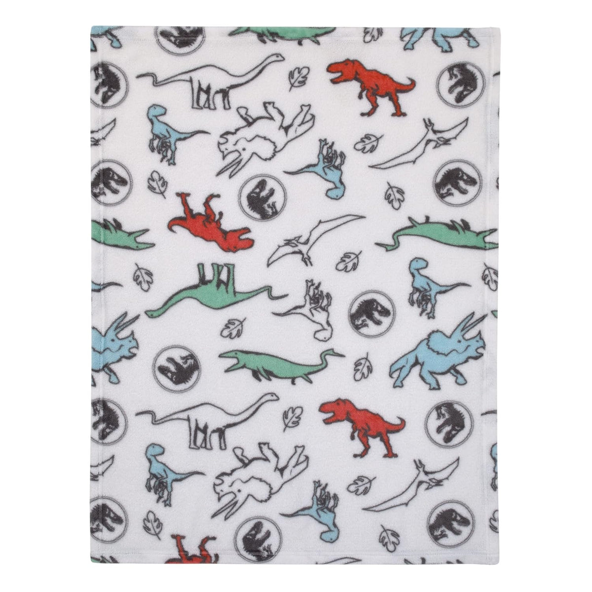 Jurassic World Dinosaurs Super Soft Plush Baby Blanket, 30x40 T-Rex, Raptor & Triceratops Fleece Toddler & Stroller Blanket, White, Blue and Green