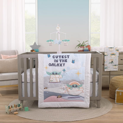 Star Wars Grogu Cutest in the Galaxy 3-Piece Crib Bedding Set, Baby Yoda Comforter, Fitted Crib Sheet & Dust Ruffle, Cream, Sage Green and Tan