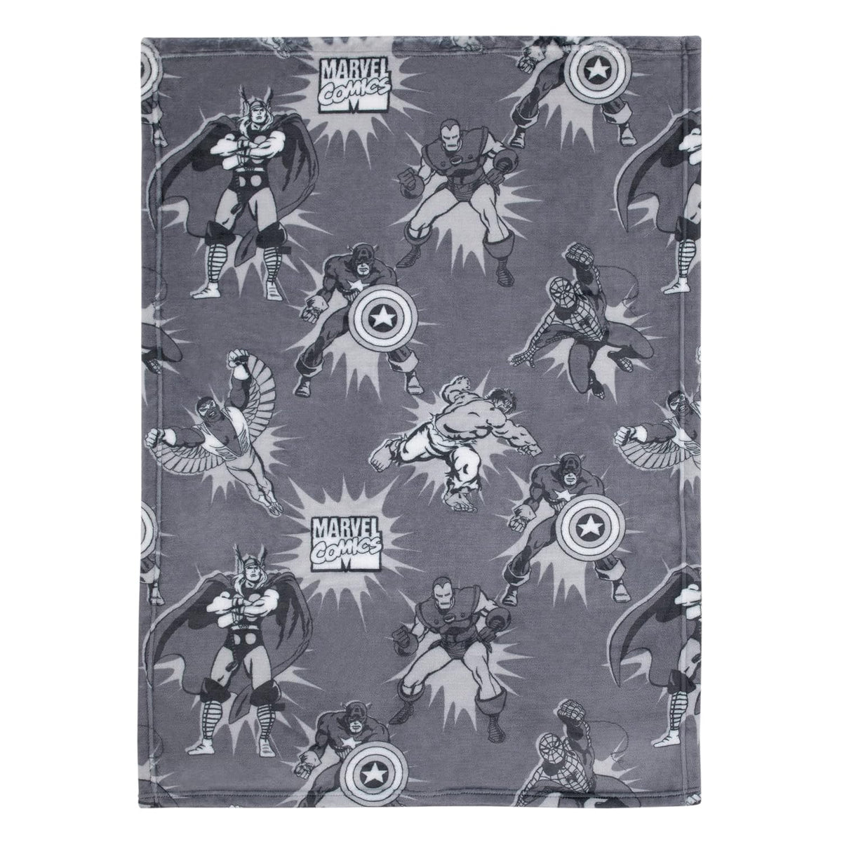 Marvel Comics Super Soft Plush Baby Blanket, 30x40 Retro Avengers Fleece Stroller & Crib Blanket, Iron Man & Spider-Man, Heather Grey