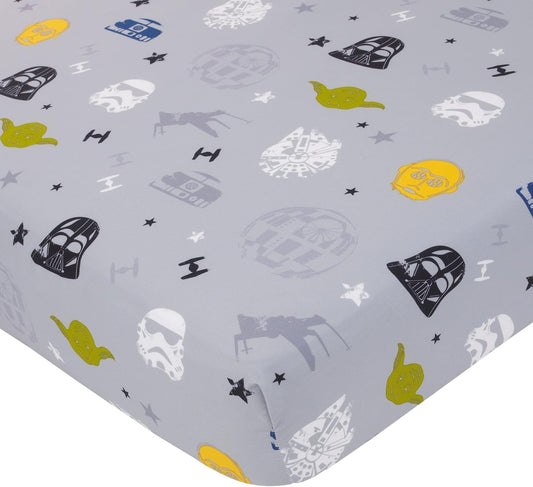 Star Wars Classic 4-Piece Toddler Bedding Set, Quilt, Fitted Sheet, Flat Sheet & Reversible Pillowcase with Travel Tote, Blue and Grey