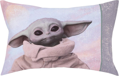 Star Wars The Mandalorian The Child 4-Piece Toddler Bedding Set, Grogu Comforter, Sheets & Pillowcase, Grey and Tan
