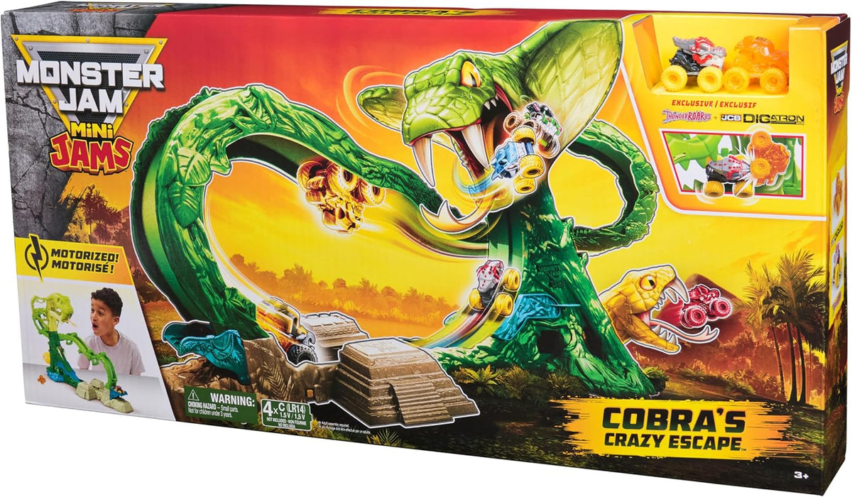 Monster Jam Mini Jams Cobra's Crazy Escape Motorized Playset with Exclusive Mini Trucks, Cobra Track Set for Kids Ages 3 and Up