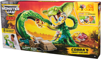 Monster Jam Mini Jams Cobra's Crazy Escape Motorized Playset with Exclusive Mini Trucks, Cobra Track Set for Kids Ages 3 and Up