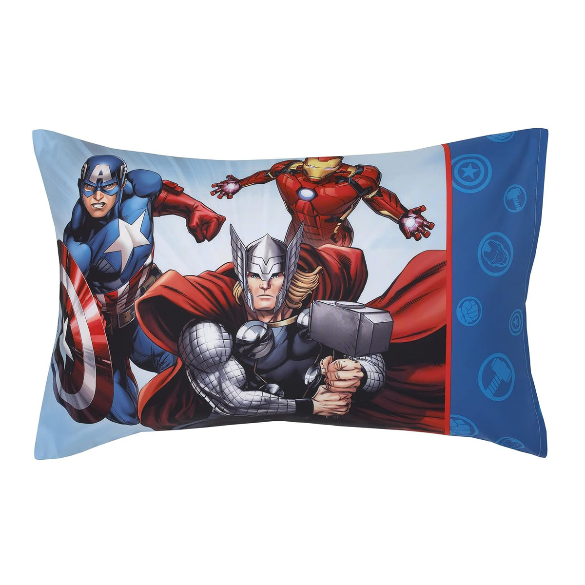Marvel Avengers 4-Piece Toddler Bedding Set, Comforter, Fitted Sheet, Flat Sheet & Pillowcase, Blue