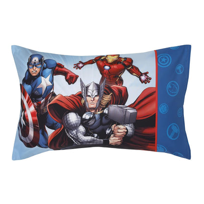 Marvel Avengers 4-Piece Toddler Bedding Set, Comforter, Fitted Sheet, Flat Sheet & Pillowcase, Blue
