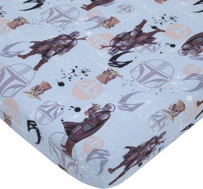 Star Wars The Mandalorian 4-Piece Toddler Bedding Set, Grogu "Stronger Than You Think" Comforter, Sheets & Pillowcase, Dusty Rose and Blue