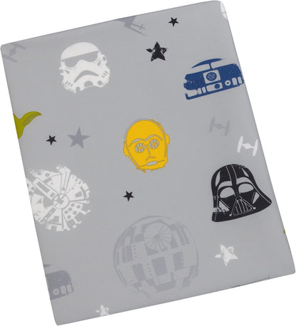 Star Wars Classic 4-Piece Toddler Bedding Set, Quilt, Fitted Sheet, Flat Sheet & Reversible Pillowcase with Travel Tote, Blue and Grey