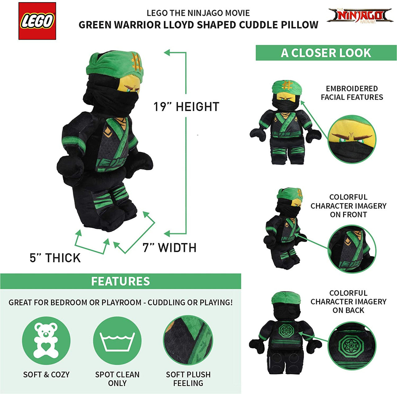 Lego Ninjago Green Warrior Cuddle Pillow