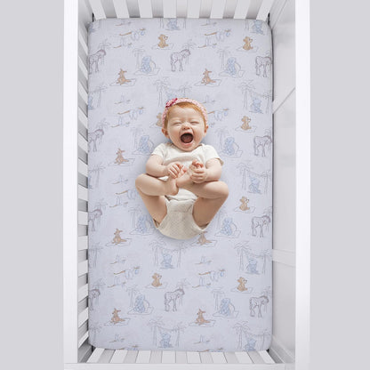 Disney Baby Dumbo Storybook Nursery 6-Piece Crib Bedding Set, Comforter, Fitted Sheets, Blanket, Changing Pad Cover & Wall Decal/Banner, Blue and White