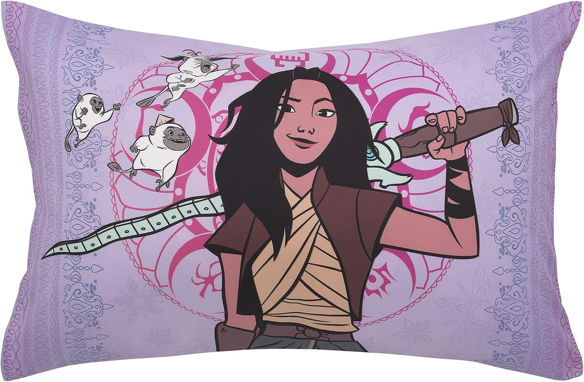 Disney Raya and the Last Dragon 4-Piece Toddler Bedding Set, Comforter, Fitted Sheet, Flat Sheet & Pillowcase, Purple