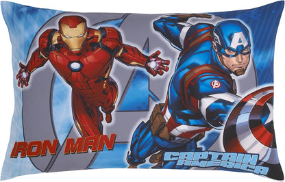 Marvel Avengers 4-Piece Toddler Bedding Set, Hulk, Iron Man, Captain America & Thor Comforter, Fitted Bottom Sheet, Flat Top Sheet & Pillowcase, Blue, Red and Green