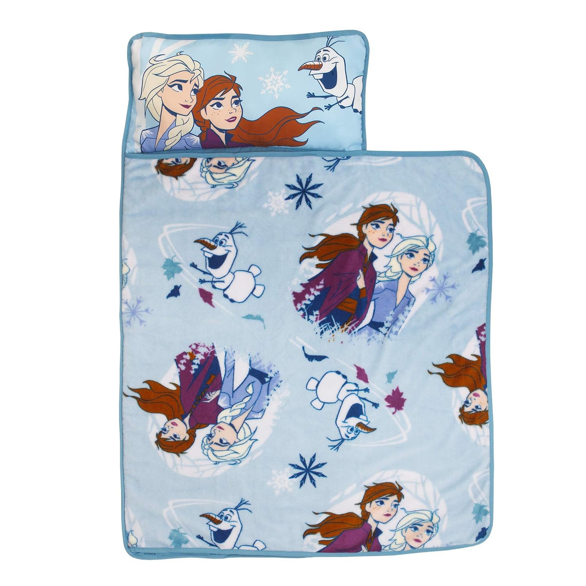 Disney Frozen Toddler Nap Mat with Built-In Pillow and Fleece Blanket, Elsa, Anna & Olaf, Ice Blue
