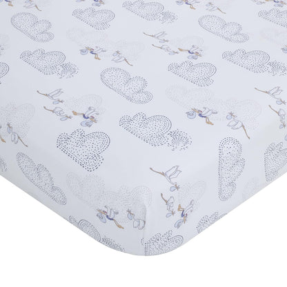 Disney Baby Dumbo Storybook Nursery 6-Piece Crib Bedding Set, Comforter, Fitted Sheets, Blanket, Changing Pad Cover & Wall Decal/Banner, Blue and White