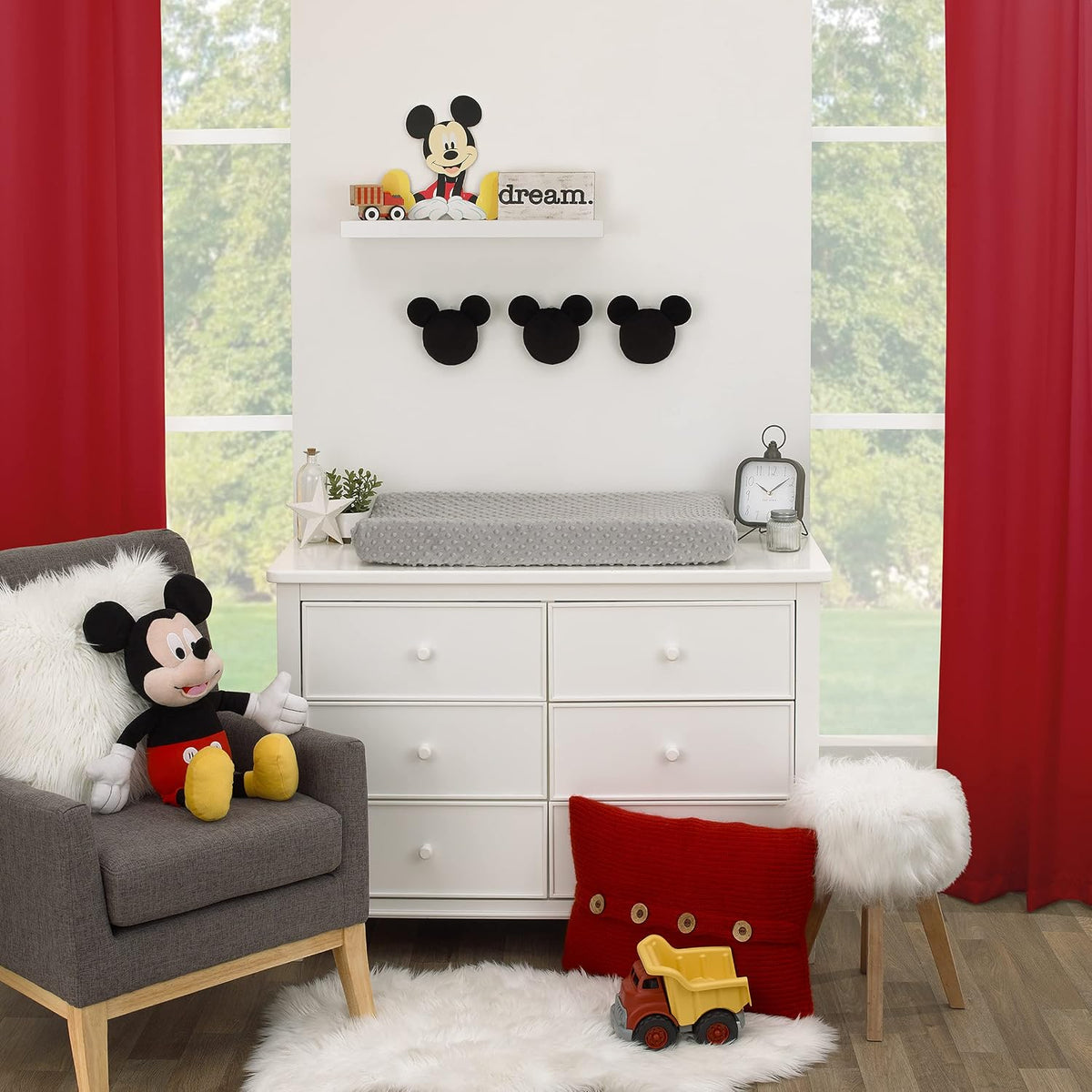 Disney Mickey Mouse Shaped Plush Nursery Wall Decor, 3-Piece 3D Dimensional Silhouette Wall Hangings, Black