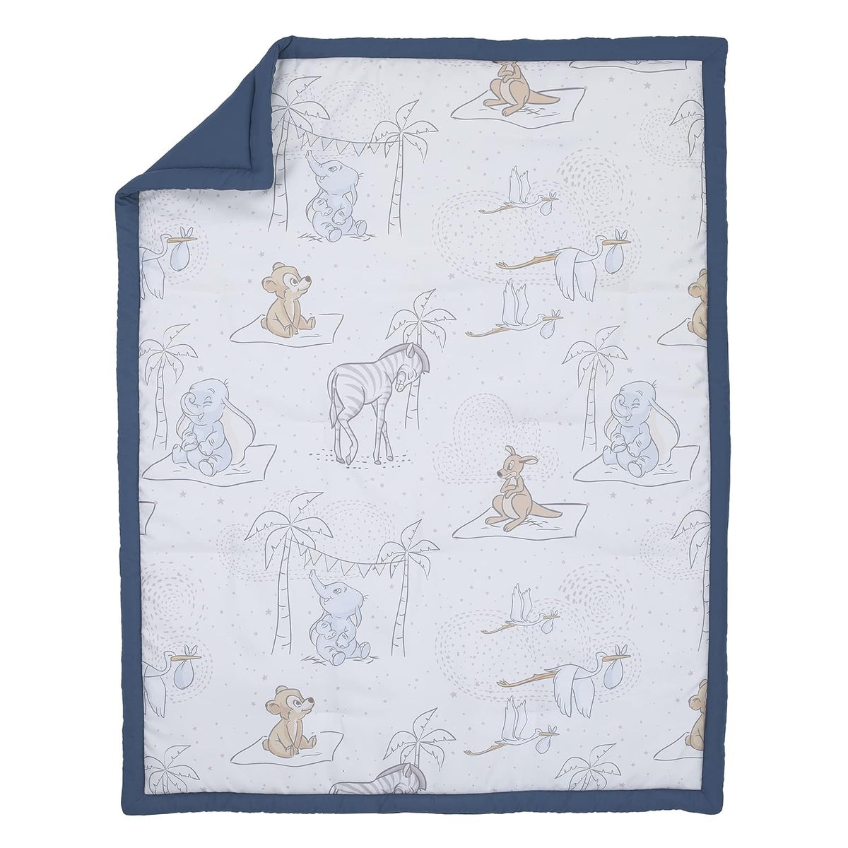 Disney Baby Dumbo Storybook Nursery 6-Piece Crib Bedding Set, Comforter, Fitted Sheets, Blanket, Changing Pad Cover & Wall Decal/Banner, Blue and White