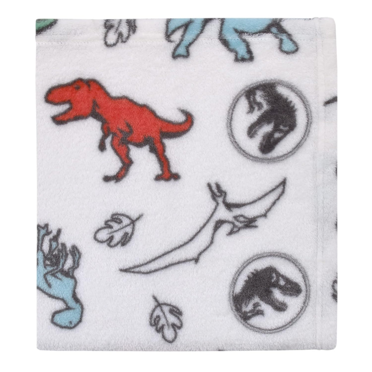 Jurassic World Dinosaurs Super Soft Plush Baby Blanket, 30x40 T-Rex, Raptor & Triceratops Fleece Toddler & Stroller Blanket, White, Blue and Green