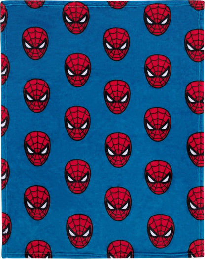 Marvel Spider-Man Plush Baby Blanket, 30x40 Allover Spider-Man Mask Fleece Blanket, Blue and Red
