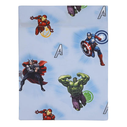 Marvel Avengers 4-Piece Toddler Bedding Set, Comforter, Fitted Sheet, Flat Sheet & Pillowcase, Blue