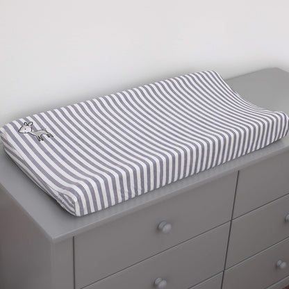 NoJo Little Love Woodland Deer Contoured Changing Pad Cover, Striped Plush Diaper Pad Cover with Embroidered Fawn, Grey and White