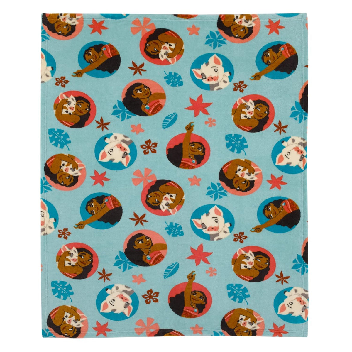 Disney Moana and Pua Super Soft Plush Toddler Blanket, 40x50 Tropical Fleece Stroller & Crib Blanket, Aqua and Coral