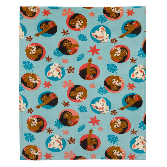 Disney Moana and Pua Super Soft Plush Toddler Blanket, 40x50 Tropical Fleece Stroller & Crib Blanket, Aqua and Coral