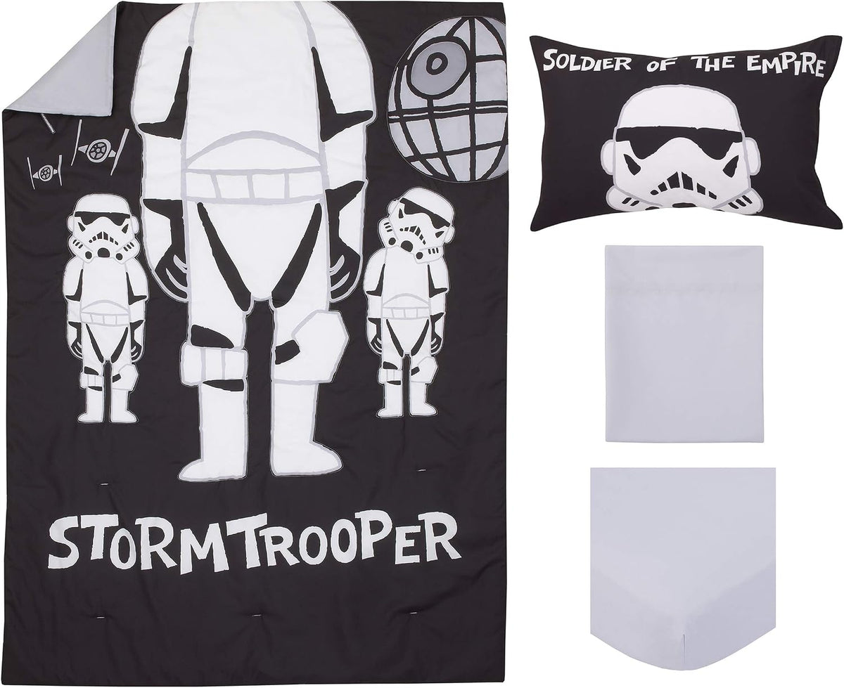 Star Wars Stormtrooper 4-Piece Toddler Bedding Set, Soldier of the Empire Comforter, Fitted Bottom Sheet, Flat Top Sheet & Pillowcase,