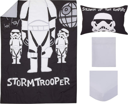 Star Wars Stormtrooper 4-Piece Toddler Bedding Set, Soldier of the Empire Comforter, Fitted Bottom Sheet, Flat Top Sheet & Pillowcase,