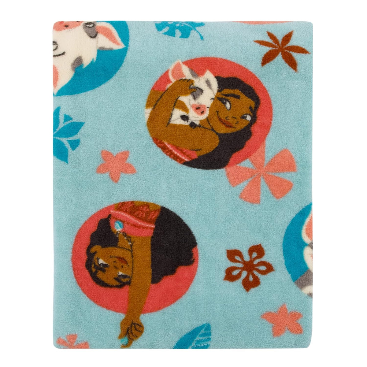 Disney Moana and Pua Super Soft Plush Toddler Blanket, 40x50 Tropical Fleece Stroller & Crib Blanket, Aqua and Coral